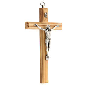Olivewood crucifix, 16 cm, metallic body of Christ
