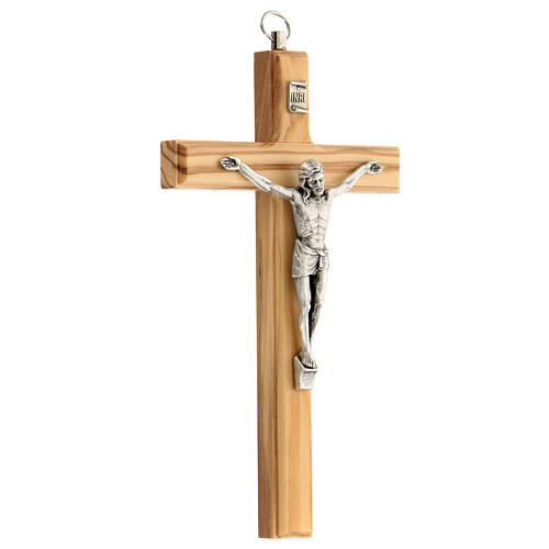 Olivewood crucifix, 16 cm, metallic body of Christ 2