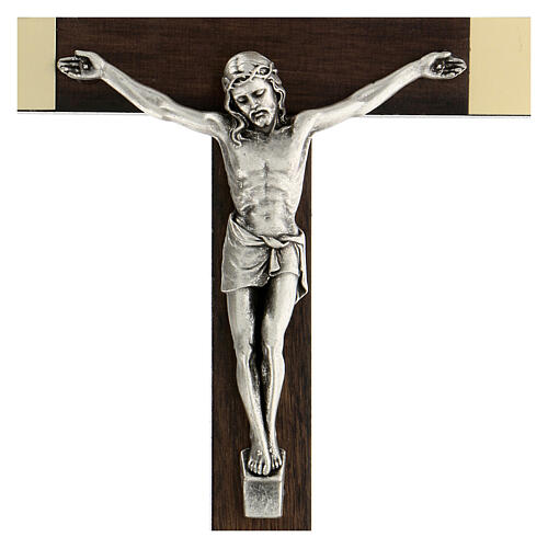 Walnut wood crucifix, 20 cm, metallic body of Christ 2