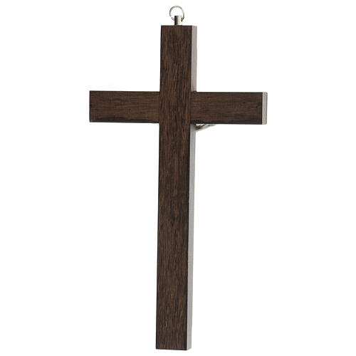 Walnut wood crucifix, 20 cm, metallic body of Christ 4