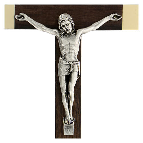 Crocifisso legno noce 20 cm corpo metallo 2