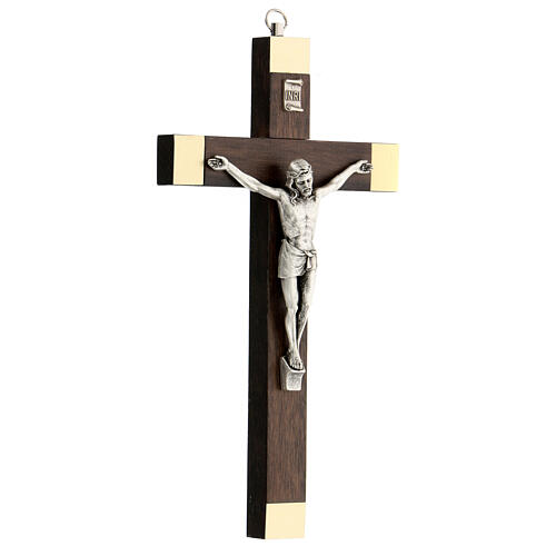 Crocifisso legno noce 20 cm corpo metallo 3