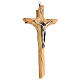 Geformtes Kruzifix aus Olivenbaumholz mit Christuskőrper aus Metall, 20 cm s2