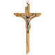 Crucifix irrégulier bois olivier 20 cm corps métal s1