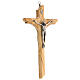 Crucifix irrégulier bois olivier 20 cm corps métal s2