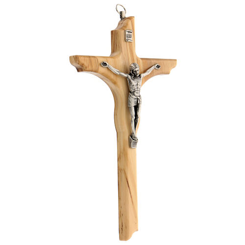 Crucifixo arredondado madeira de oliveira com corpo metálico de 20 cm 2