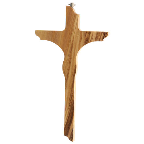 Crucifixo arredondado madeira de oliveira com corpo metálico de 20 cm 3