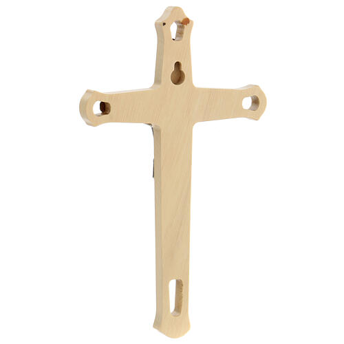 Cut-out wood crucifix with decorated inserts and metallic body of Christ 20 cm 3