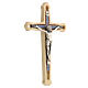 Cut-out wood crucifix with decorated inserts and metallic body of Christ 20 cm s2