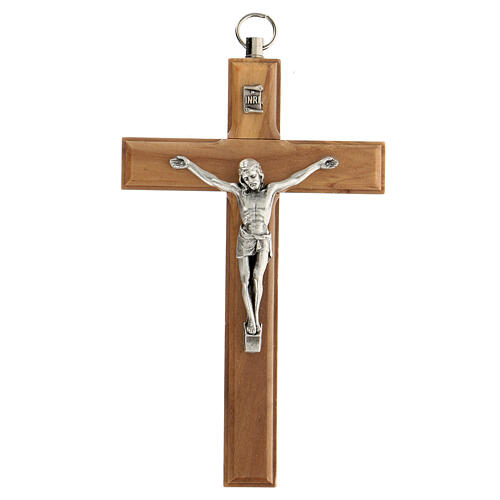 Olivewood crucifix, 12 cm, metallic body of Christ 1