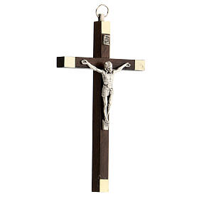 Crucifix bois noyer Christ métal 14 cm