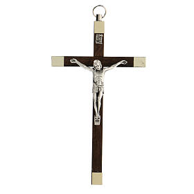 Crucifixo em madeira de nogueira com corpo metálico de 14 cm