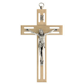 Gelochtes Kruzifix aus Holz mit Christuskőrper aus Metall, 15 cm