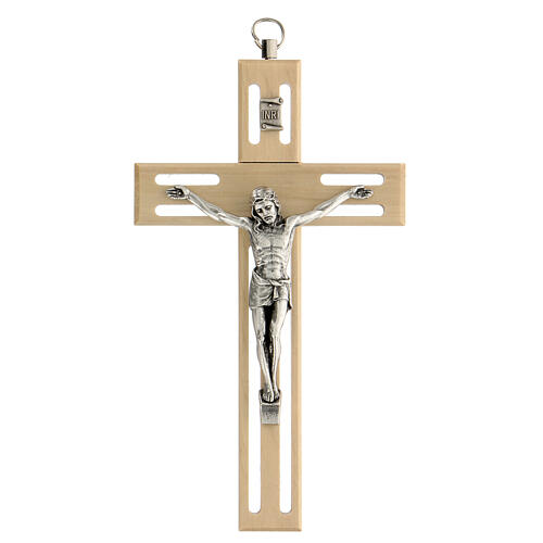 Crucifix ajouré en bois corps métal 15 cm 1