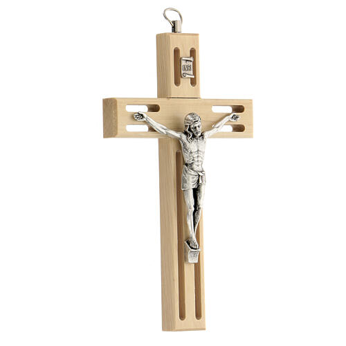 Krucyfiks drewniany perforowany, Ciało Chrystusa metalowe, 15 cm 2