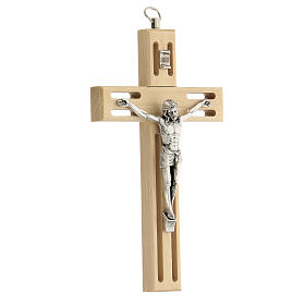 Crucifixo em madeira perfurada com corpo metálico 15 cm