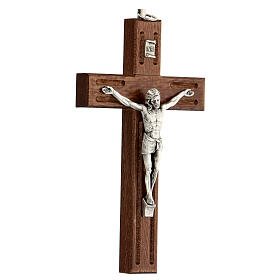 Wood crucifix, metallic body of Christ, 15 cm