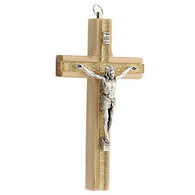 Wood crucifix with plexiglass insert, metallic body of Christ, 15 cm