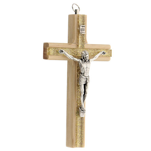 Wood crucifix with plexiglass insert, metallic body of Christ, 15 cm 2