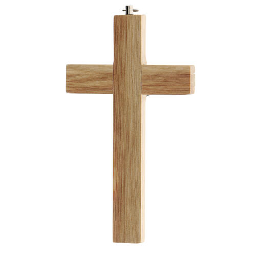 Wood crucifix with plexiglass insert, metallic body of Christ, 15 cm 3