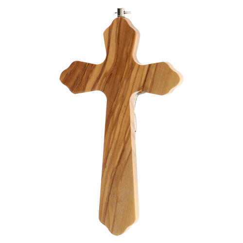 Geformtes Kruzifix aus Olivenbaumholz mit Christuskőrper aus Metall, 15 cm 3