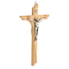 Geformtes Kruzifix aus Olivenbaumholz mit Christuskőrper aus Metall, 30 cm