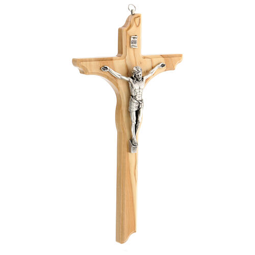 Geformtes Kruzifix aus Olivenbaumholz mit Christuskőrper aus Metall, 30 cm 2