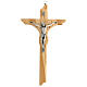 Geformtes Kruzifix aus Olivenbaumholz mit Christuskőrper aus Metall, 30 cm s1