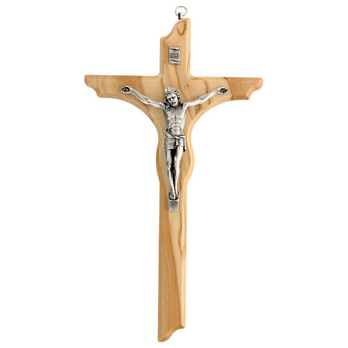 Crucifixo arredondado em madeira de oliveira, corpo metálico 30 cm 1