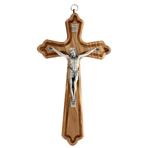 Crucifix bois olivier corps métal 20 cm 1