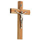 Walnut crucifix with pear wood inserts and metal body 20 cm s2