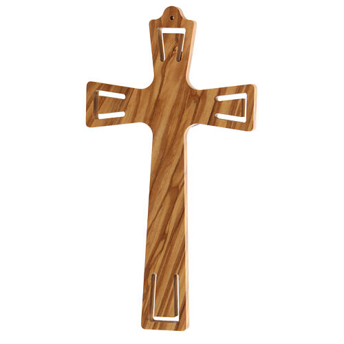 Kruzifix aus geformtem Olivenbaumholz mit Christuskőrper aus Metall, 20 cm 3
