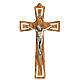 Crucifix bois olivier évasé et ajouré corps métal 20 cm s1