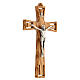 Crucifix bois olivier évasé et ajouré corps métal 20 cm s2