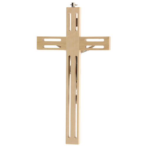 Kruzifix aus gelochtem Holz mit Christuskőrper aus Metall, 20 cm 3