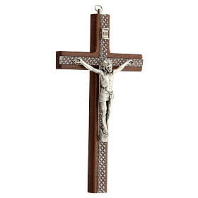 Kruzifix aus Holz mit Einsätzen aus Plexiglas mit Christuskőrper aus Metall, 20 cm