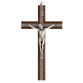 Wood crucifix with metallic body of Christ and plexiglass insters 20 cm