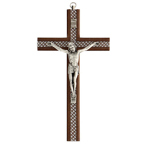 Krucyfiks drewniany, wstawki pleksiglas, Ciało Chrystusa metalowe, 20 cm 1