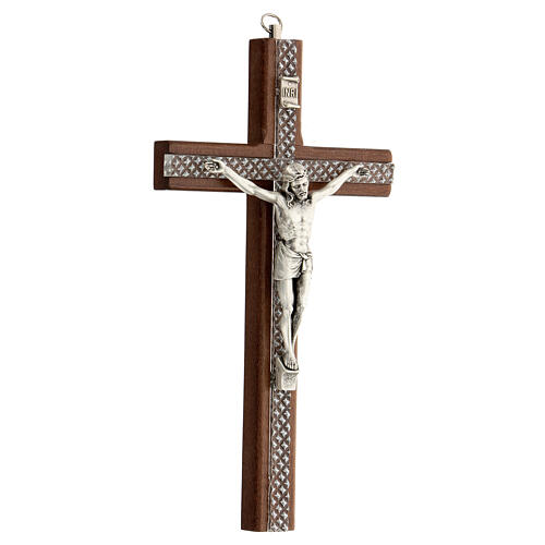 Krucyfiks drewniany, wstawki pleksiglas, Ciało Chrystusa metalowe, 20 cm 2