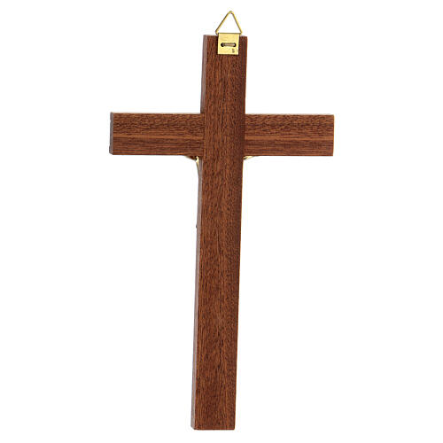 Crucifix bois acajou inserts corps Christ métal doré 15 cm 3