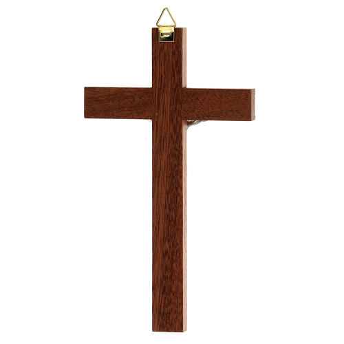 Krucyfiks drewno mahoniowe, metalowe wstawki, Ciało Chrystusa metal srebrny kolor, 15 cm 3