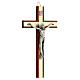 Crucifixo em madeira de mogno com inserções e corpo de Cristo em metal prateado 15 cm s2