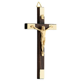 Kreuz aus Nussbaumholz mit goldfarbigem Christuskőrper, 13 cm
