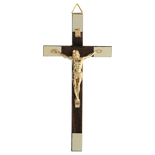 Walnut wood cross with golden body of Christ 13 cm 1