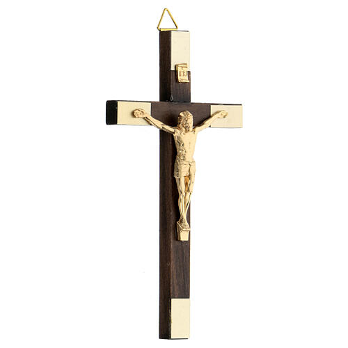 Walnut wood cross with golden body of Christ 13 cm 2