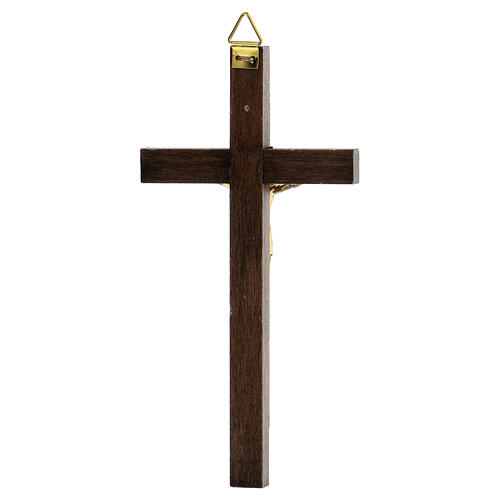 Walnut wood cross with golden body of Christ 13 cm 3