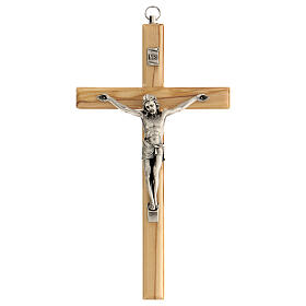 Wall crucifix in olive wood with metal Christ body 20 cm