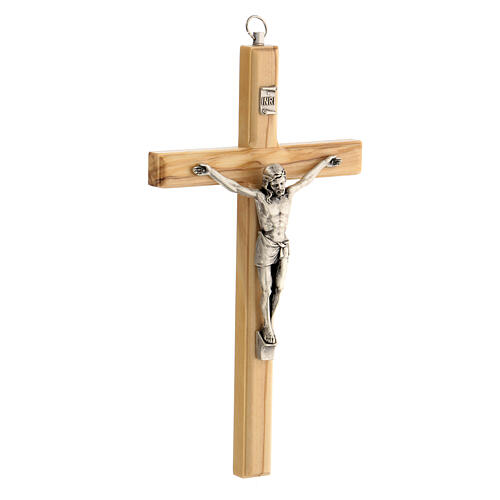 Wall crucifix in olive wood with metal Christ body 20 cm 2