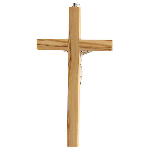 Wall crucifix in olive wood with metal Christ body 20 cm 3