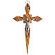 Olivewood crucifix with pointy arms, metallic body of Christ, 19 cm s1